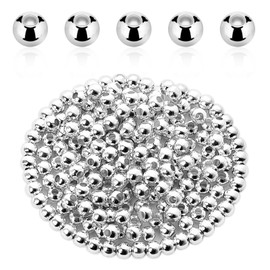 Silver Beads for Jewelry Making, 200 Pcs 4mm Round Smooth Silver Plated Spacer Beads Metal Loose Charm Bead with Hole for DIY Jewelry Making Bracelet Necklace Earring Crafting