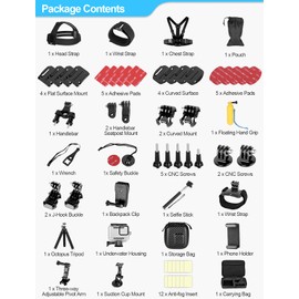 EMART 61 in 1 Action Camera Accessory Kit for Gopro Hero 8 DJI Osmo AKASO APEMAN Campark SJCAM with Waterproof Case Head Chest Wrist Strap Bike Mount Suction Cup Floating Grip Bundle