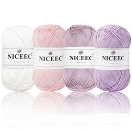 NICEEC 4 Skeins Soft Baby Yarn 100% Cotton Yarn for Crochet Knitting 4 Ply Yarn Blanket Yarn for DIY Craft Fingering Weight Yarn Total Length 4×175yds/4×50g-Color 11