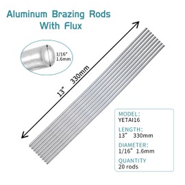 YEJJET Aluminum Brazing Rod 1/16 For Propane Torch, Flux Core Aluminum Brazing Rods NO NEED Flux, Aluminum Repair Simple Solution 20 rods (13" Length)