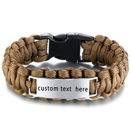 JewelryWe Paracord Bracelet Mens Outdoor Survival Woven Bracelet With Stainless Steel Plate-Free Engraving(Brown)