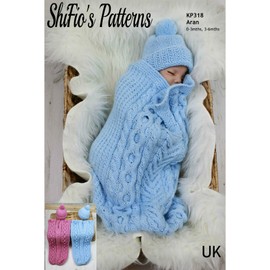 Paper Knitting Pattern for Cabled Cocoon & Hat, Sleeping Bag Knitting Pattern and Matching Hat, Aran Knitting Pattern, Book. KP318