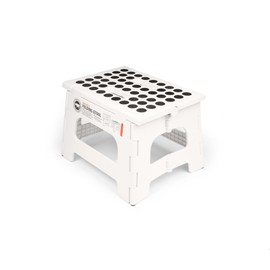 Kikkerland Rhino Foldable Step Stool – Holds Adults up to 300 Lbs, Best for Kitchen & Bathroom – Collapsible, Portable, Lightweight Stepping Stool with Sturdy, Non-Slip Design – White, 8”