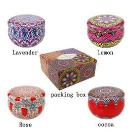 4 Pack Scented Candles Folk Style Four Piece Set Gift Set, Classic 2.5 oz Fresh Sandalwood and Jasmine Aromatherapy Candles for Home Scented, Natural Soy Candles Gifts for Women