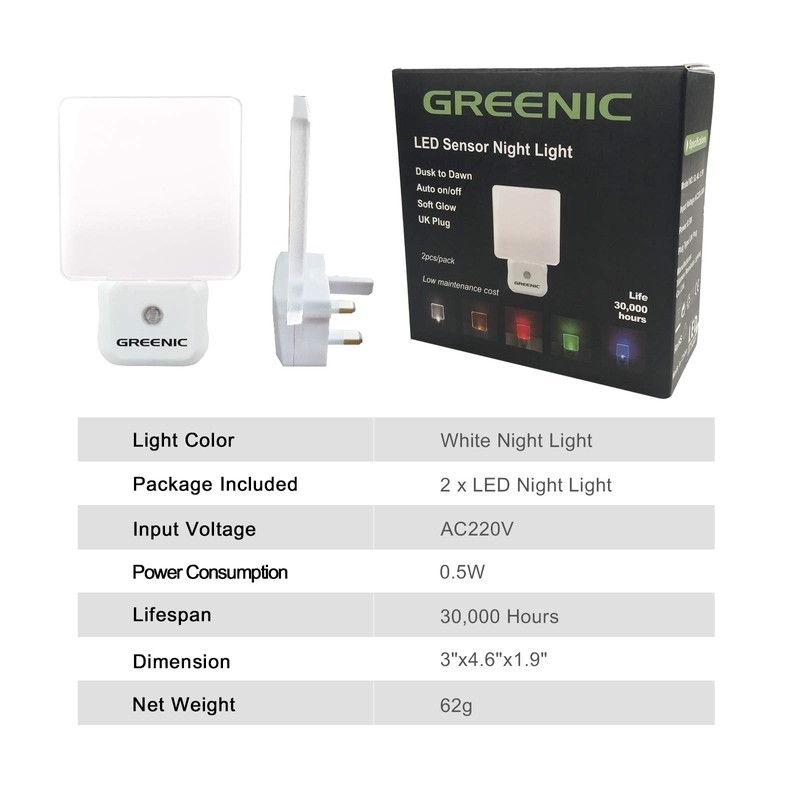 Greenic Night Light,Dusk to Dawn Light Sensor,Automatic Plug in LED
