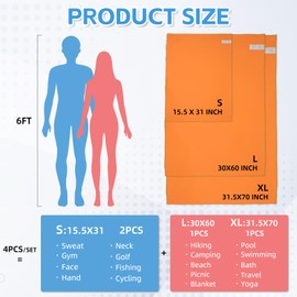 NUOYEE 4Pcs Camping Towel Set Microfiber Lightweight Travel Towels Men Women Quick Dry S L XL Fast Drying Compact Absorbent Towel for Beach Yoga Swimming Pool Hiking Fishing Picnic Gym Sports(Orange)