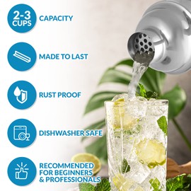 Large 24 oz Stainless Steel Cocktail Shaker Set - Mixed Drink Shaker - Martini Shaker Set With Built In Strainer, Double Sided Jigger & Combo Muddler Mixing Spoon - Pro Margarita Shaker - By Zulay