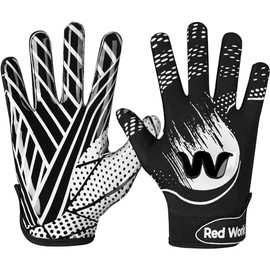 RED WORLD Football Gloves for Kids, Youth and Adult, Receiver Gloves for Boys and Girls, Men and Women, Enhanced Performance (White, Youth Small)