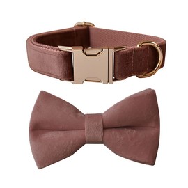 Love Dream Bowtie Dog Collar, Velvet Dog Collars with Detachable Bowtie Metal Buckle, Soft Comfortable Adjustable Bow Tie Collars for Small Medium Large Dogs (Large, Dark Pink)