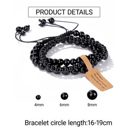 WEIZAIJY Men's and Women's Bracelet, Natural Stone Friendship Bracelet, Diameter 4 mm/6 mm/8 mm, Pearl Bracelet, 3-Piece Set, Suitable for Family and Friends, 19 cm, Stone, Agate