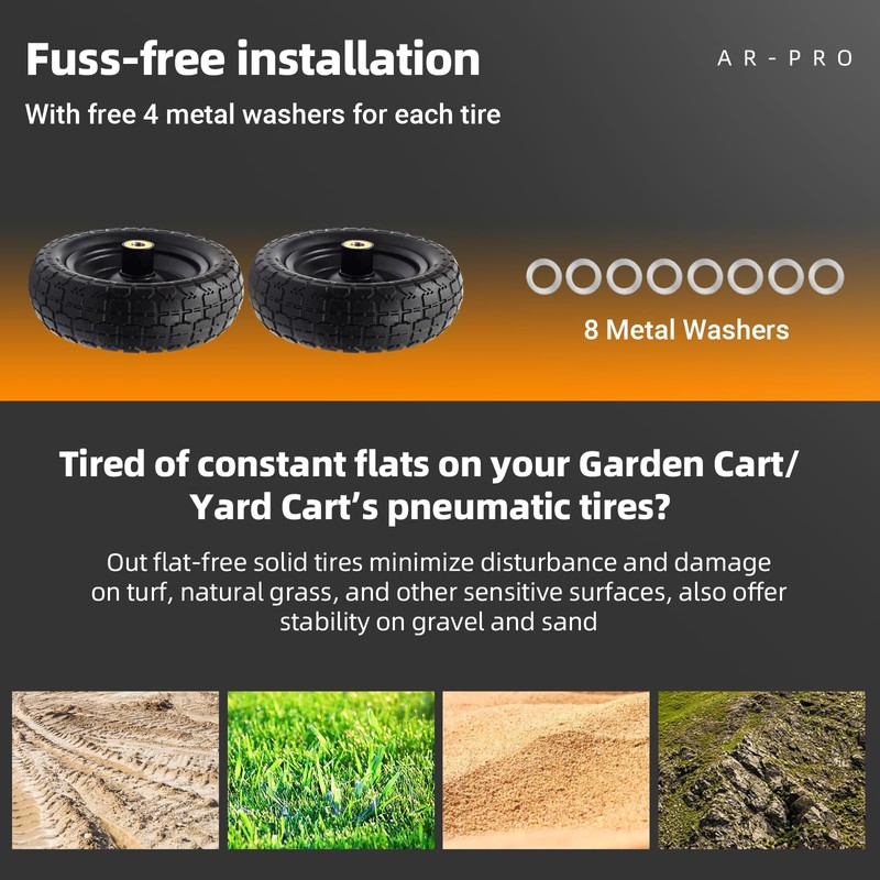 AR-PRO (2-Pack) 10" Flat Free Solid Tire and Wheel -