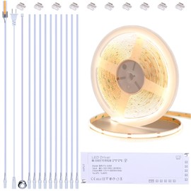 BENLUN 12V COB LED Under Cabinet Strip Lighting Kit 32.8ft, 4000K Natural White Cuttable LED Tape Lights 8W/M CRI 93 320LEDs/M with Dimmer and Power Supply for Kitchen Bookcase Shelf Display