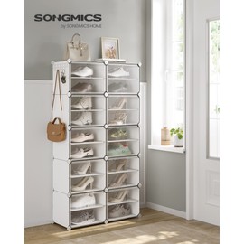 SONGMICS Shoe Rack Organizer, 10-Tier Shoe Storage Cabinet for Closet and Entryway, Holds 40 Pairs of Shoes, Adjustable, Cloud White and Trasparent ULPC035W01