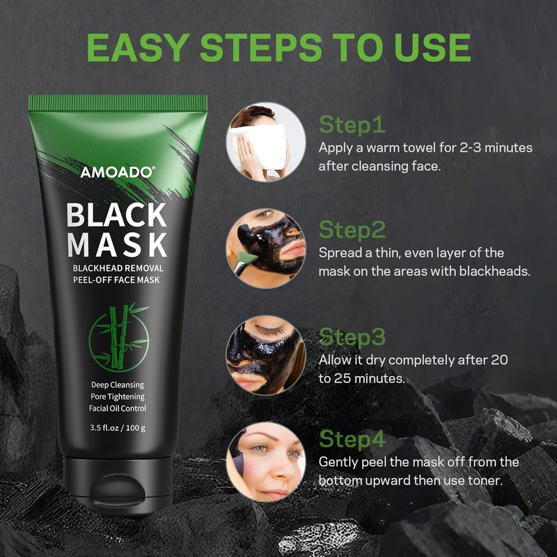 Blackhead Remover Mask, Purifying Peel Off Charcoal Masks Kit, Black