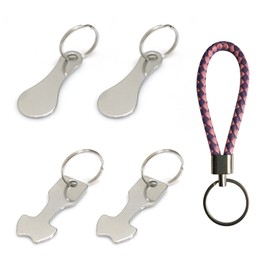 4 shopping cart keys and 1 key chain, stainless steel cart keys, shopping cart tokens, shopping cart tool accessories
