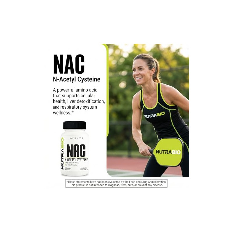 NutraBio Suplemento de N-acetil cisteína (NAC) - 90 cápsulas, 600