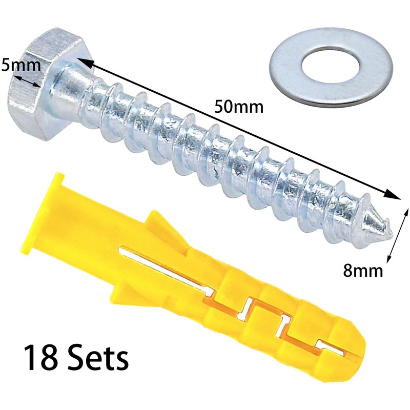 18 PCS Heavy Hex Self Tapping Screws and Nylon Expansion