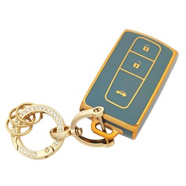 chyoekey Key Fob Cover for Toyota with Keychain Car Key Case Protector Compatible with 2004-2009 Toyota Prius (Blue)