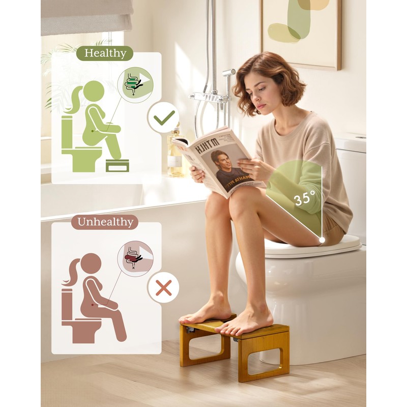 AmazerBath 8.5 Inches Bamboo Toilet Stool Squat for Adult, Foldable