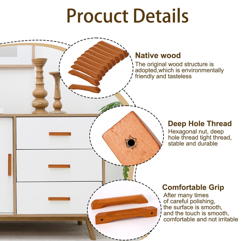 Pxyelec 10 Pack 6.3 Inch Wooden Cabinet Handles for Kitchen