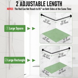L Shaped Shower Curtain Rod - [39''-52.5''] x [71''-85''] Adjustable Corner Shower Curtain Rod, 90 Degree Black Shower Rod for Bathroom Bathtub, Clothing Store with 12 Ring Hooks & Ceiling Support