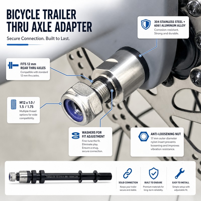 12mm Bicycle Trailer Thru Axle Adapter – M12×1.0 / 1.5