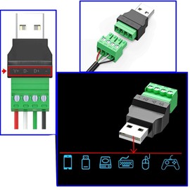 JZK 2x USB Screw Terminal Block Adapter Male to 4 Pin/Way Female Bolt Screw Shield terminals Pluggable Type Plug Connector for Charging and Data Transfer for USB Interferace