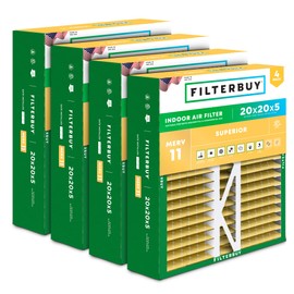 Filterbuy 20x20x5 Air Filter MERV 11 Superior Pet & Allergy Defense (4-Pack), Pleated HVAC AC Furnace Filters for Honeywell FC100A1011, Lennox X0585, and More (Actual Size: 19.63 x 19.88 x 4.38)