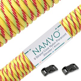 Namvo 550 Paracord Mil Spec Type III 9 Inner Strands Nylon Parachute Cord Strong Breaking Strength 100 Feet Yellow Stripes