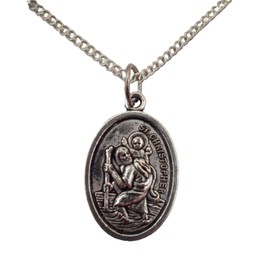 Silver Plated Necklace St Christopher Travellers Protection Patron Saint Pendant