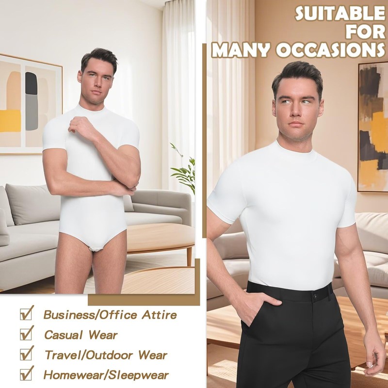Landofgenie Mens Mock Neck Short Sleeve Onesie Solid One Piece