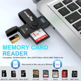 Rocketek USB 3.0 SD Card Reader, Rocketek 2 Slots Memory Card Reader with a Build-in