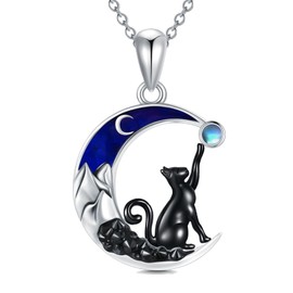Shusukue Bat/Spider/Wolf/Cat/Fox/Owl/Sun Crescent Moon Chain 925 Sterling Silver, Bat Moon Cat Necklace Black Women's Gothic Pendant Jewellery Gifts for Women Girls, Sterling Silver, Gemstone