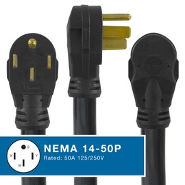 Conntek 14300 RV Power Cord 4-Foot RV 50 Amp Male Plug To Bare Wire , Black