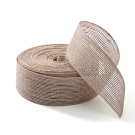 TWSANTAMAS - Cinta de arpillera con alambre, cinta de tela de yute natural, cinta de manualidades para Navidad, boda, lazos grandes, regalos, tela de arpillera, bricolaje, cinta para decoraciones
