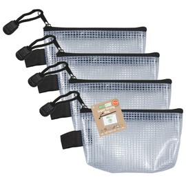 eco-eco Micro 95% Recycled Super Strong Bag, Waterproof Mesh Tuff Bag, Reinforced Black Zip Closure, 13x8cm, Pack of 4, eco122x4