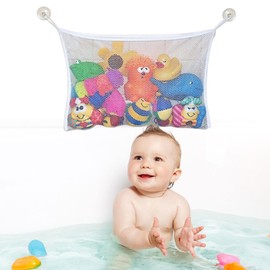 2Pcs Bath Toy Storage, Foldable Bath Toy Net, with 4 Strong Suction Cups, Large Dust and Mildew Proof Bath Toy Holder, Bathroom Toys Tidy for Organize Toys and Bathroom Supplies (34 * 45, 37 * 37CM)