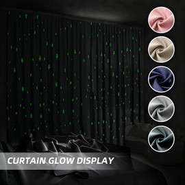 TMLTCOR Blackout Curtains for Bedroom,Navy Blue Blackout Curtains for Living Room,Black Out Curtains 63 inch Long,Glow in The Dark Curtains Bedroom Curtains,Living Room Curtains,52 Wide,2 Panels,Star