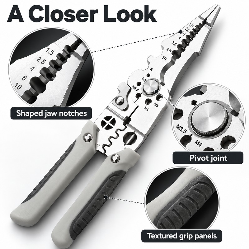 6-in-1 Multifunctional Wire Stripper Pliers for Electrical Work – Cutting,