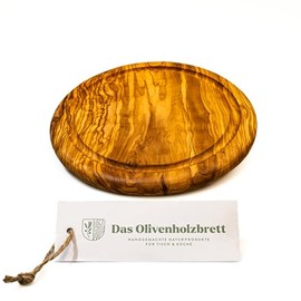 DAS OLIVENHOLZBRETT® Olive Wood Cutting Board Round with Groove 22 cm