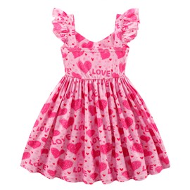 NUBEEHOHO Toddler Girls Heart Dresses Valentine Day Pink Lovely Dress Outfit Little Girls Summer Clothes 4T (572-4)