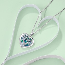 Tree of Life Necklace, Women's 925 Sterling Silver Photo Pictures Locket Pendant Necklace with Abalone Shell, Amulet Jewellery Gifts for Women Girls Mum Grandmother, Sterling Silver