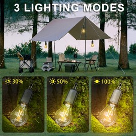 Camping Lights Rechargeable, Hanging Tent Lights Bulb with Hook, Timer Function, 3 Lighting Modes Tent Lamp for Camping, Hiking, Backpacking, Emergency Outage