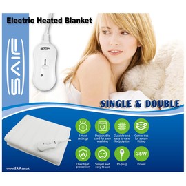 SAIF Electric Blanket Heated Under Bed Comfort Detachable Controller with 3 Heat Settings, Super Cosy Washable Fleece Heated Fleece Heated Blanket Throws Pad, Coverlet, Mantle (Single 70x140cm)