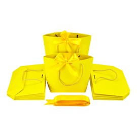 HUAPRINT Gift Bags with Handles,Party Favor Bags with Bow Ribbon,12Pcs Yellow Paper Bags for Birthday Wedding Bridesmaid Present Celebration Holiday