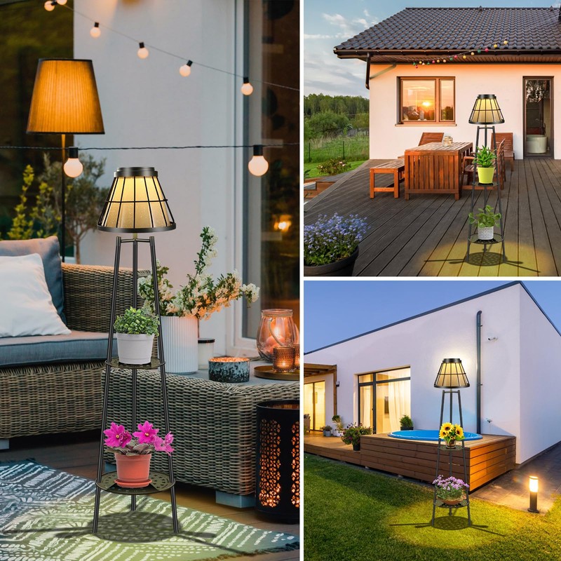 45.4'' Metal Outdoor Solar Floor Lamps 2 Pack, Waterproof Solar