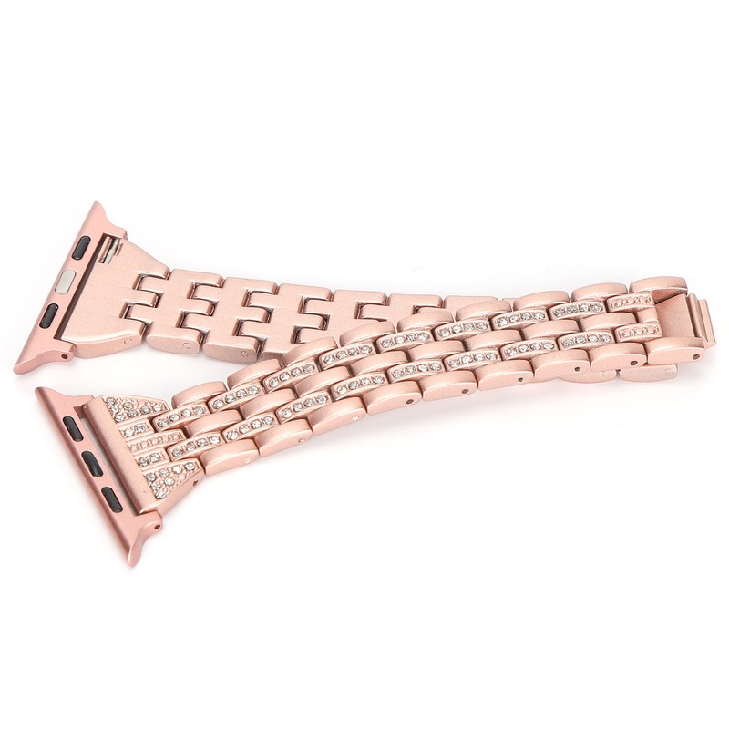 Watch Band Double Rows RhinestonesStudded Replacement Metal Strap for IOS