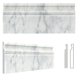 Retheno 4 Pack Carrara White Marble Baseboard Trim Molding 5 x12'' Polished Wall Base Moulding for Bathroom Wall and Kitchen Backsplas