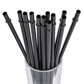 DAKOUFISH 8 Inch Black Reusable Plastic Replacement Drinking Straws for Short Mini 12 oz 16 oz Mason Jar,Tumblers, Set of 12 Pcs Straws with Cleaning Brush (8inch,Black)