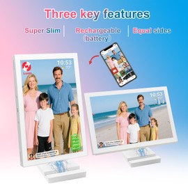 FRAMEO WiFi Digital Picture Frame with Battery 10.1 inch Super Slim,Rechargeable Photo Frame,32GB HD IPS Touchscreen, Auto-Rotate, Easy Set up Share Photo or Video via Frameo APP
